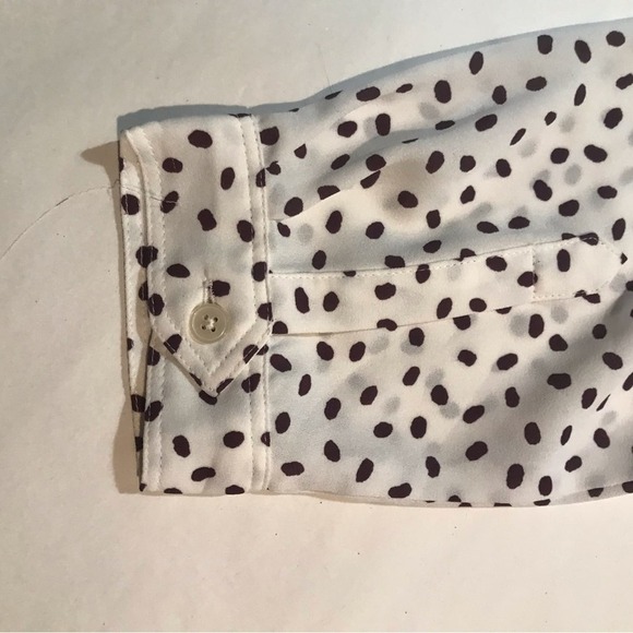 Loft Blouse Quarter Button Pockets White with Brown Polka Dots Size M - Picture 8 of 13